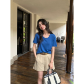 薄款 女夏季 亲肤宽松简约气质圆领t恤气质上衣 针织衫 pusumede短袖