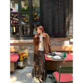 pusumede 摩登都会 复古豹纹丝绒半身裙女小众压褶蛋糕裙a字长裙