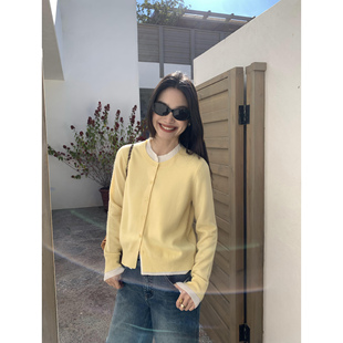 pusumede 软糯冬日 撞色假两件毛衣女羊毛针织开衫气质设计感上衣