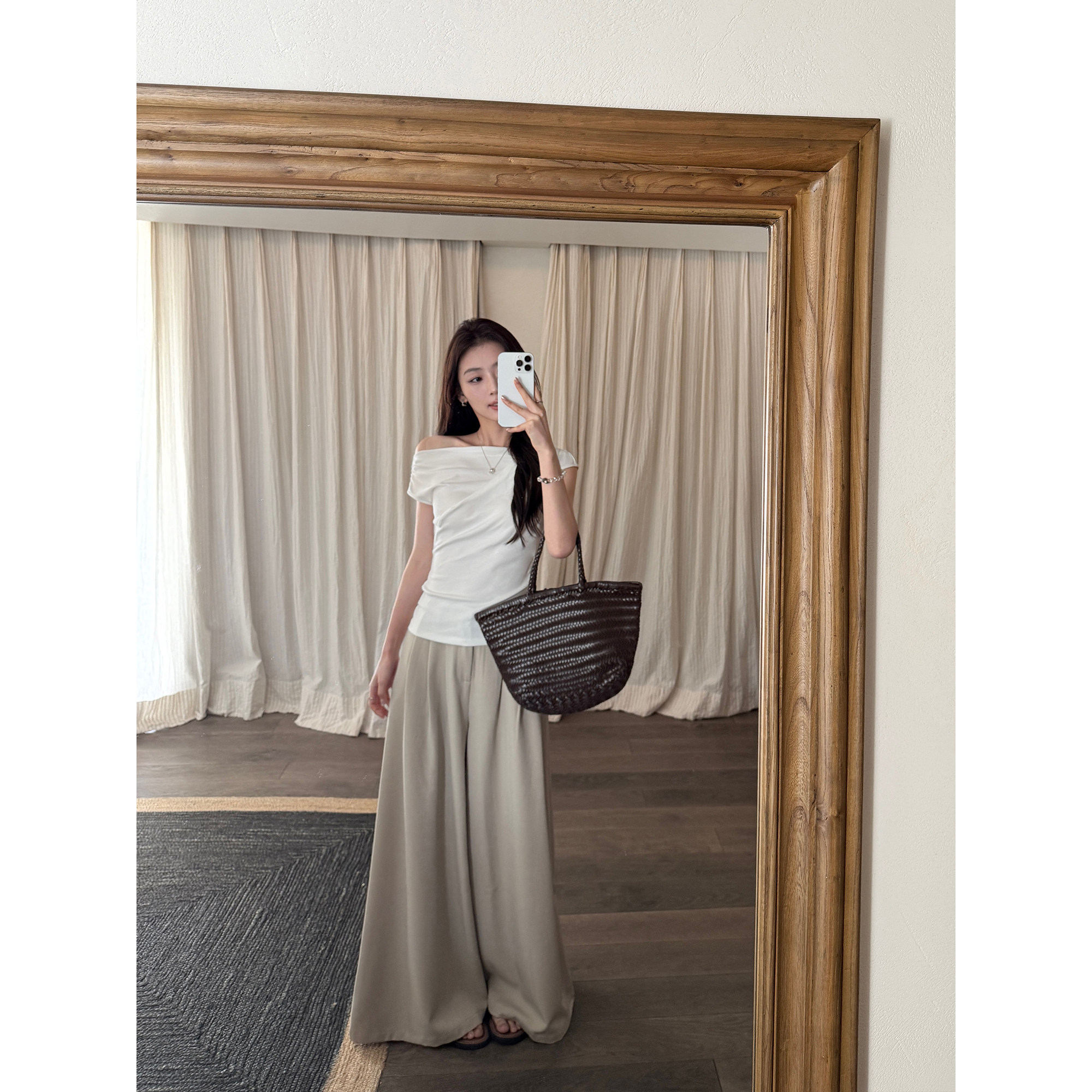 pusumede 都市时髦精 慵懒阔腿裤女宽松直筒休闲裤高腰垂感裙裤