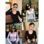 内搭长袖 pusumede T恤 U领针织打底衫 女修身 现货6.5折 自在韵律