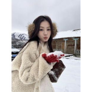皮草女宽松廓形保暖毛毛外套 高级感仿羊羔毛短款 pusumede 配围巾