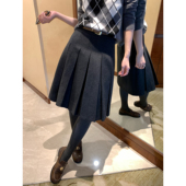 pusumede 知识分子 复古羊毛混纺百褶半身裙女设计感高腰毛呢裙子