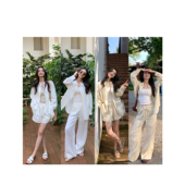 松弛垂感阔腿裤 衬衫 女宽松气质薄款 pusumede慵懒老钱风亚麻套装