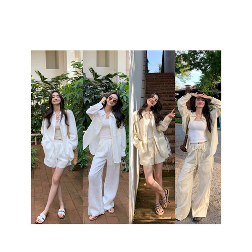 慵懒套装薄款衬衫+垂感阔腿裤