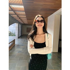 pusumede 白色短款针织开衫薄款防晒外套女修身长袖外搭罩衫上衣