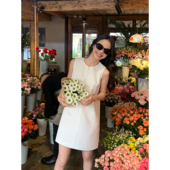 pusumede佩妮千金 白色背心连衣裙女莱赛尔宽松气质无袖 直筒短裙