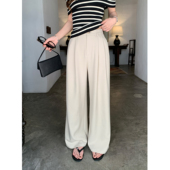 女宽松显瘦休闲拖地直筒裤 pusumede 裤 高腰垂感阔腿西装 通勤主义