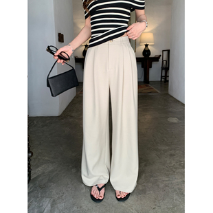 女宽松显瘦休闲拖地直筒裤 pusumede 裤 高腰垂感阔腿西装 通勤主义