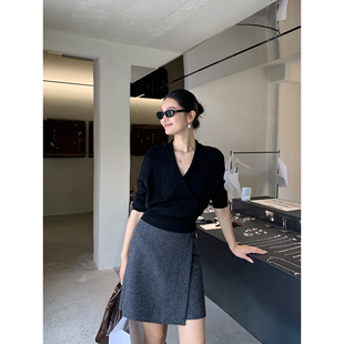 围裹式 设计感羊毛混纺半身裙女款 毛呢显瘦短裙 绅雅从容 pusumede