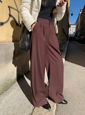 pusumede【现货6折】美拉德阔腿休闲西装裤女高腰宽松垂感拖地裤