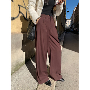女高腰宽松垂感拖地裤 pusumede 裤 美拉德阔腿休闲西装 现货6折