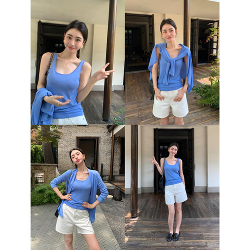 pusumede慵懒针织开衫女外搭小披肩空调衫微透防晒衫吊带背心上衣