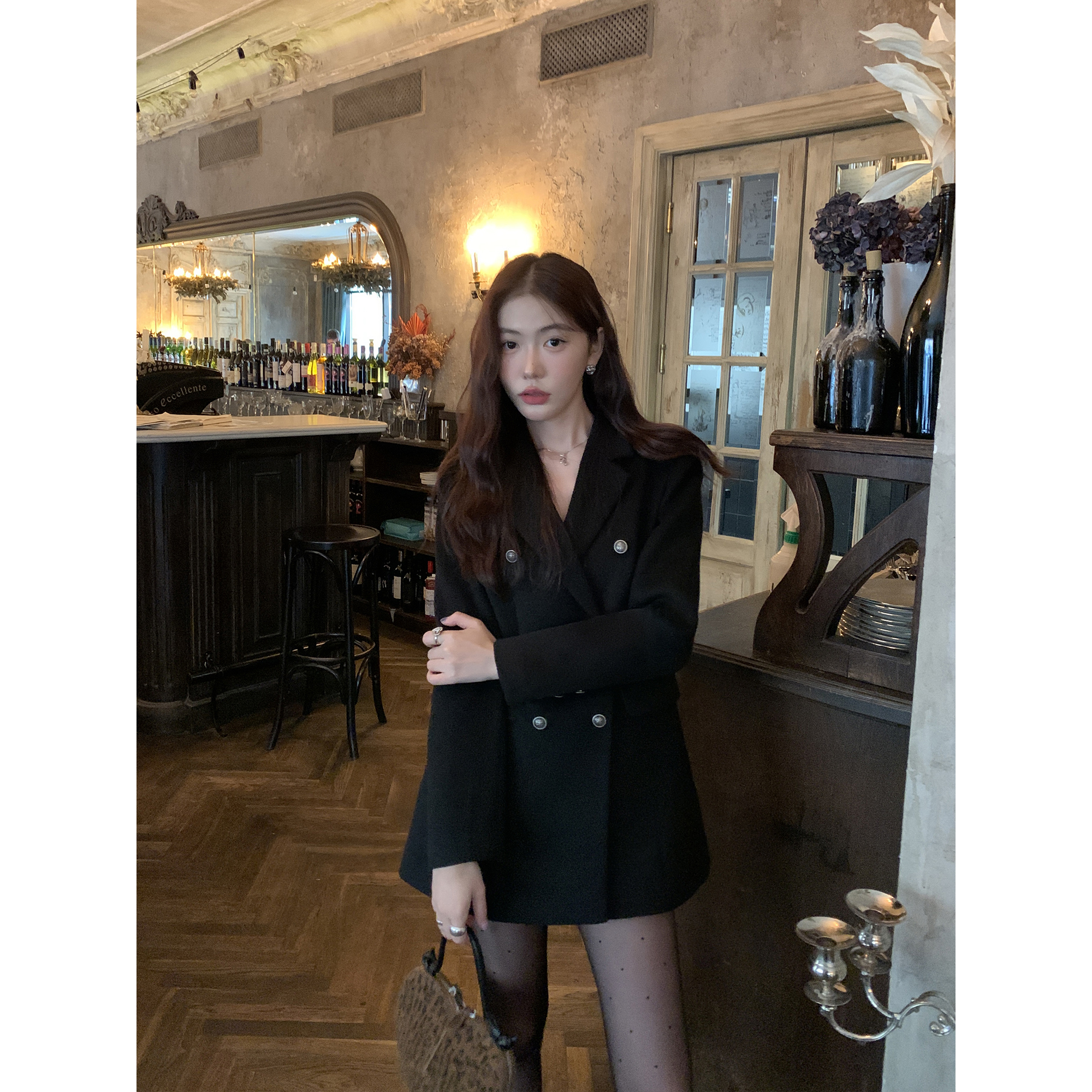 pusumede高级感收腰毛呢西装外套女2025秋冬新款气质通勤呢子大衣