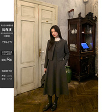 pusumede 【周年庆】小香风短款外套女设计感毛呢连衣裙两件套