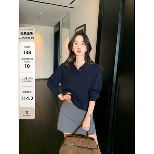 上衣 pusumede 慵懒基因 polo领套头毛衣女春秋宽松慵懒长袖 针织衫