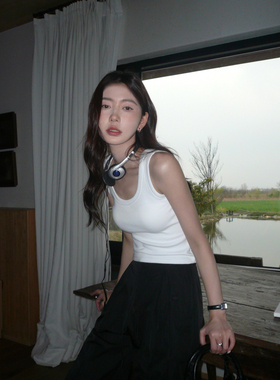 pusumede黑色小吊带背心女夏外穿遮副乳短款修身显瘦针织无袖上衣