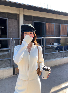 pusumede 私服专线 黑色美式立领长袖针织开衫女气质舒适短款外套