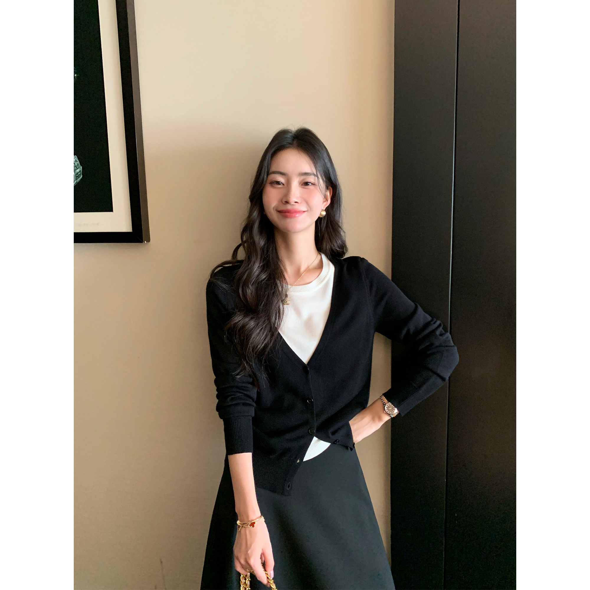 薄雾山岭假两件长袖针织上衣