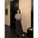 半身裙女设计感后开叉气质直筒长裙 高腰西装 pusumede 知性通勤