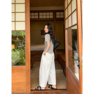 女松紧腰宽松慵懒直筒九分裤 阔腿休闲裤 空气感山本裤 pusumede