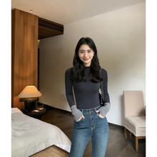 pusumede 撞色半高领针织衫上衣女秋冬修身显瘦设计感内搭打底衫