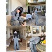 套装 抓绒连帽拉链运动卫衣外套女休闲针织卫裤 自在起居 pusumede