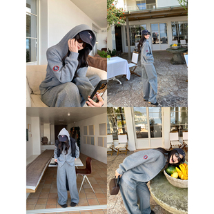 pusumede 连帽拉链卫衣外套针织卫裤 新品 自在起居 套装 8折