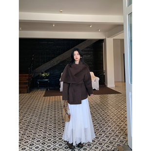 pusumede 气质压褶a字半身裙女超仙高级感大裙摆长裙 苏黎世秋日