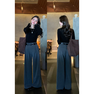 裤 pusumede 女宽松通勤垂感阔腿西装 高级感直筒休闲长裤 城市游踪