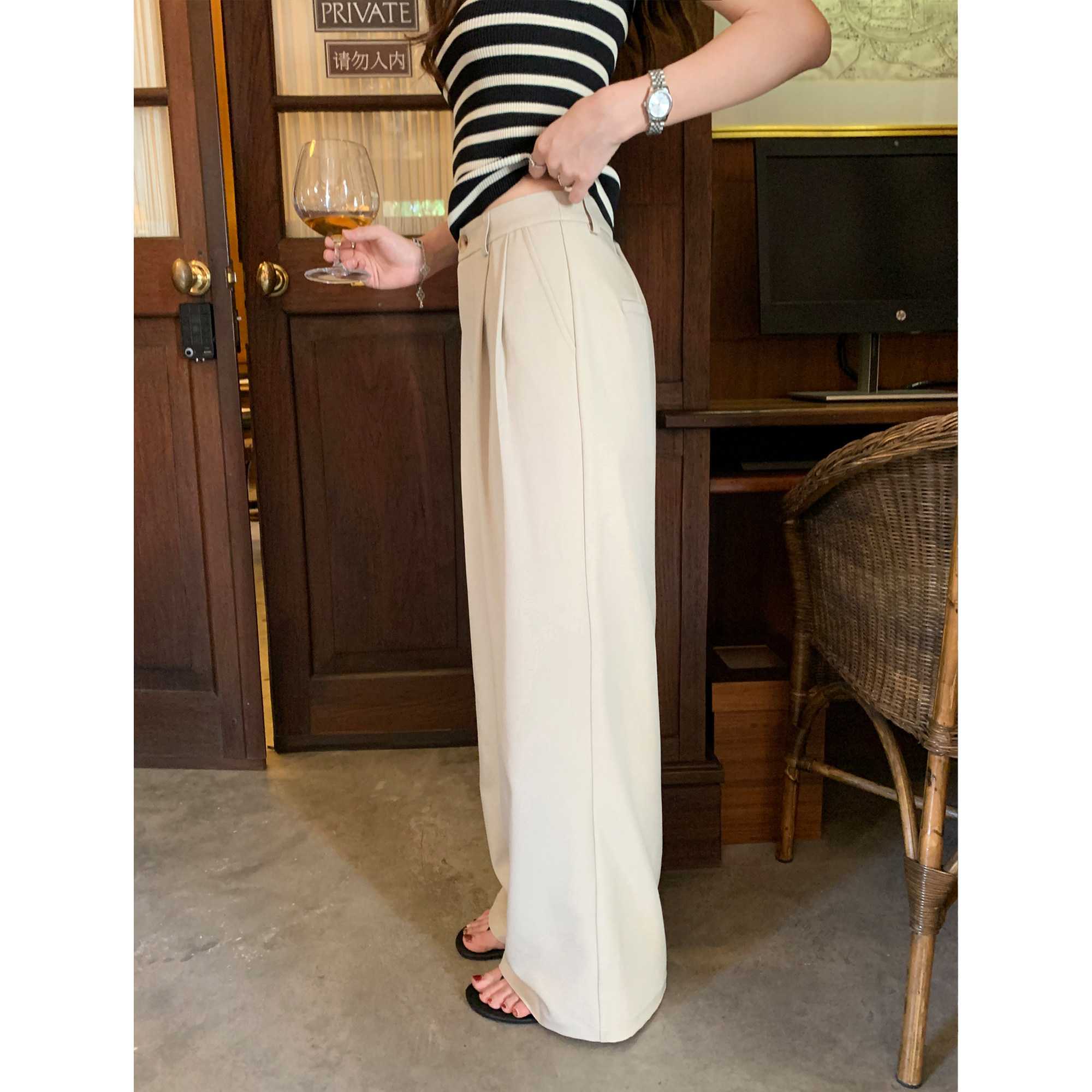 pusumede 通勤主义 高腰垂感阔腿西装裤女宽松显瘦休闲拖地直筒裤