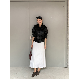 pusumede 巴黎恋人 法式镂空绒感针织半身裙女松紧腰气质中长裙