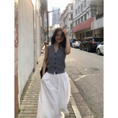 pusumede 棉锦混纺 白色半身裙女松紧腰a字遮胯长裙宽松气质伞裙