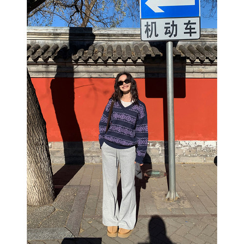 松紧腰卫裤女微喇裤拖地长裤