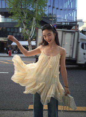 pusumede 花漾绮梦 立体花朵宽松吊带上衣女法式温柔别致仙女小衫