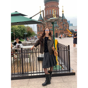 pusumede 复古压褶羊毛a字半身裙女气质高腰毛呢半身裙 曼彻街头