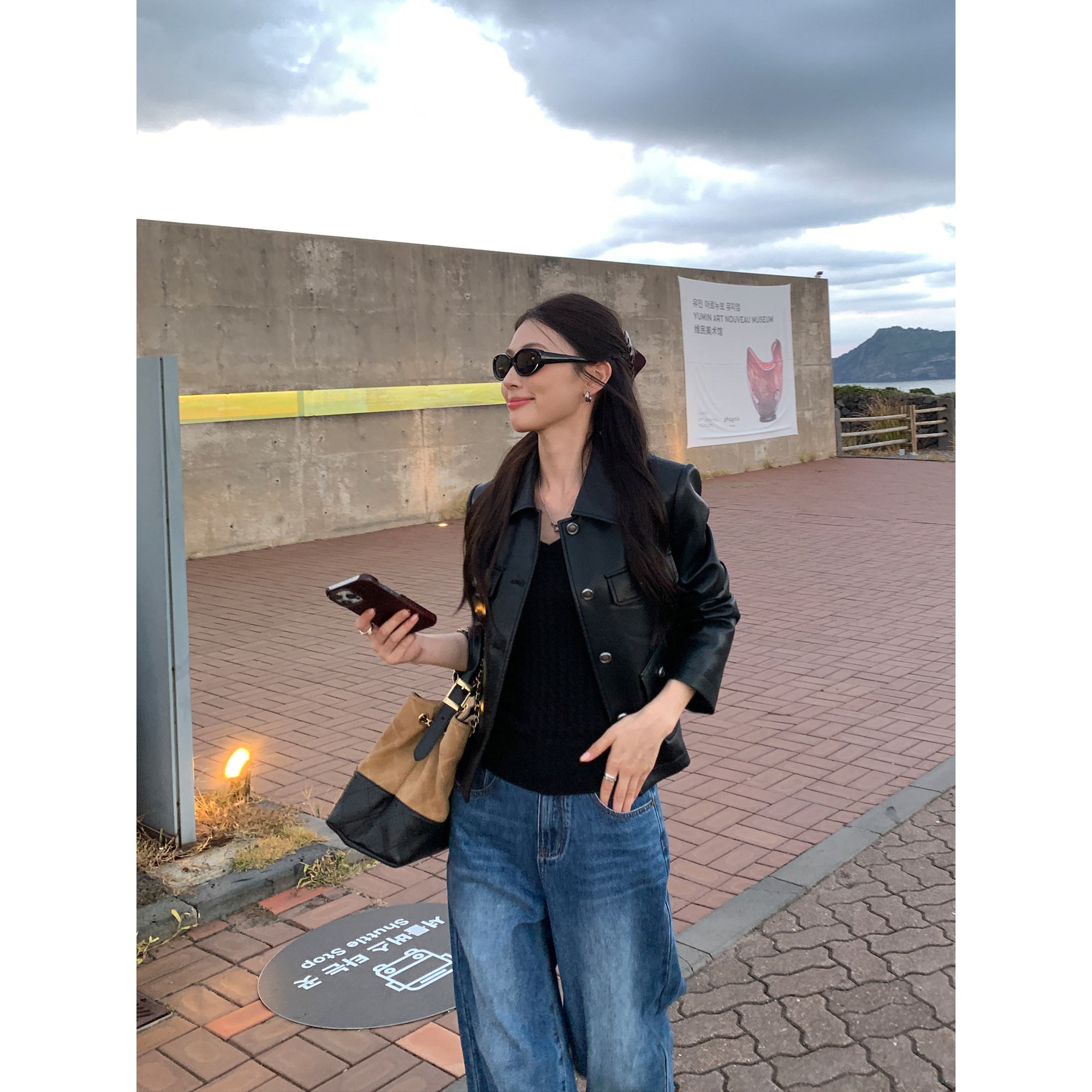 塞纳假日皮衣外套短款翻领皮夹克