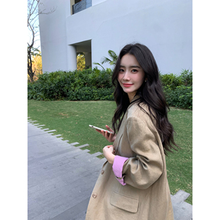 pusumede 老钱假日 1OO亚麻西装外套女复古宽松休闲廓形质感西服