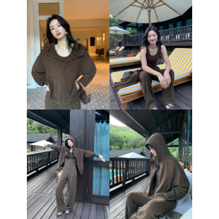三件套 连帽卫衣外套女U领吊带背心宽松休闲裤 pusumede 柔软回溯