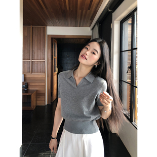 夏日跃动 女休闲短款 经典 针织衫 显瘦翻领上衣 polo领短袖 pusumede