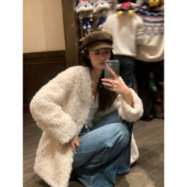 pusumede 现货6折 仿羊羔毛皮草女加厚夹棉保暖大衣v领毛毛外套