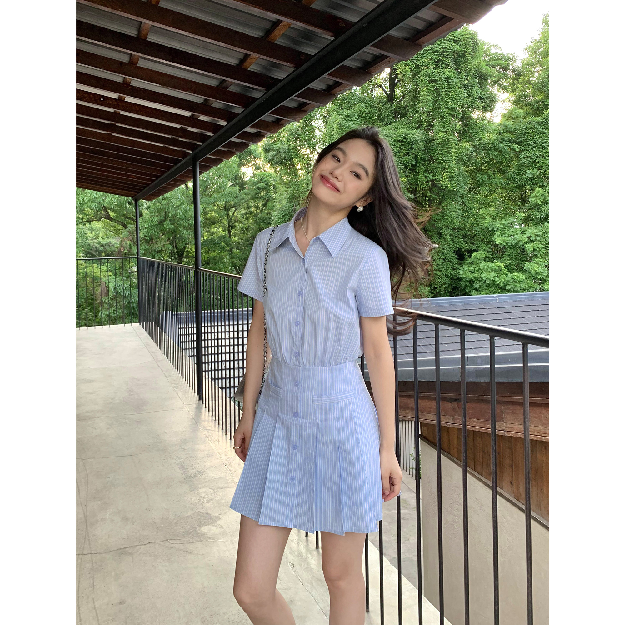 短袖衬衫裙女连衣裙收腰短款裙子