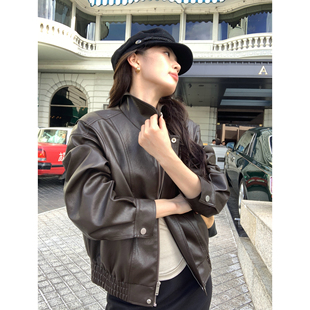 PU皮夹克女宽松高级感廓形外套 复古翻领短款 pusumede 小众玩家