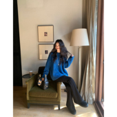 上衣 复古圆领套头毛衣女外穿宽松慵懒风针织衫 pusumede 松弛印象