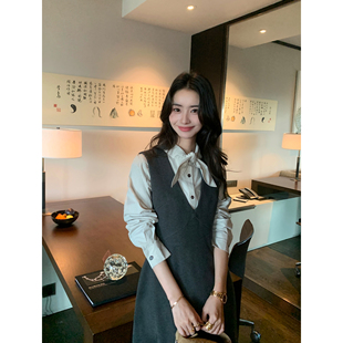 无袖 V领毛呢背心裙女气质叠穿中长款 连衣裙 经典 pusumede优雅格调