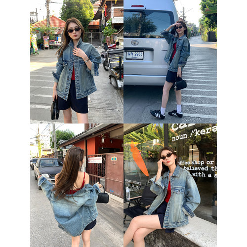 复古翻领牛仔外套女宽松上衣