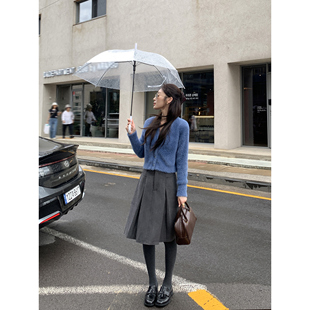 A字裙 高智感灰色半身裙女压褶设计感中长款 pusumede 伦敦雾灰