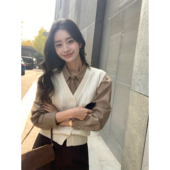 pusumede 麻花毛衣开衫 优雅智系 v领羊毛针织马甲背心女叠穿无袖