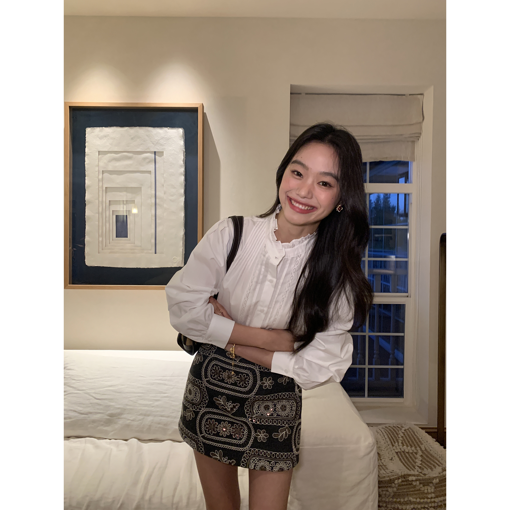 卡纳庄园提花肌理A字短裙半身裙