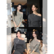 pusumede 上衣女直筒半身裙两件套装 雾都晨报 黑色气质斜肩针织衫